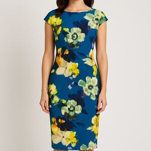 Maggy London Blue Floral Midi Dress